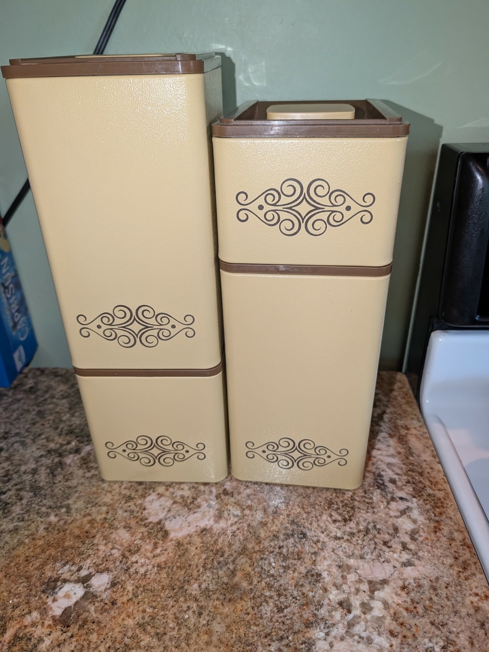 Beige and Brown 1970s RETRO Kitchen Canister Set - Vintage
